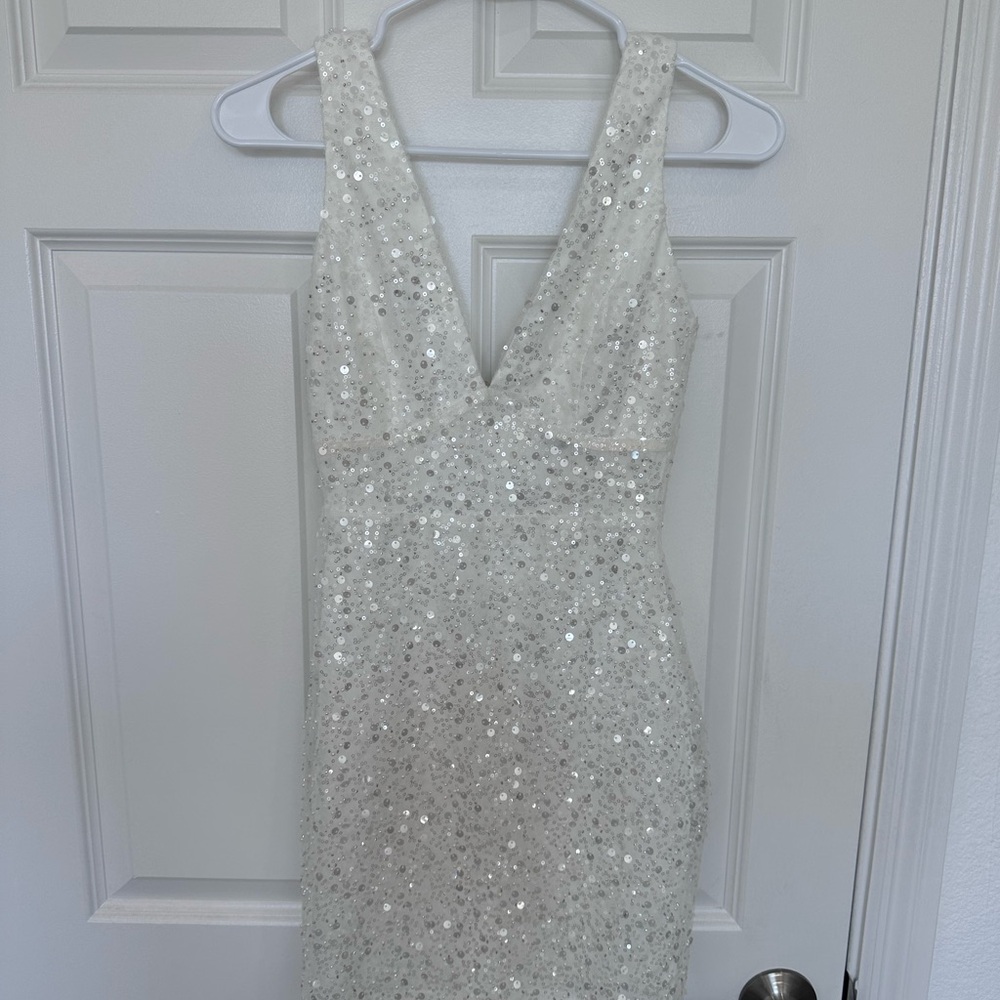 Windsor White Sequin V-Neck Mini Dress